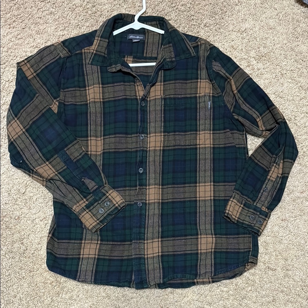 Eddie Bauer Green and Brown Plaid Shirt